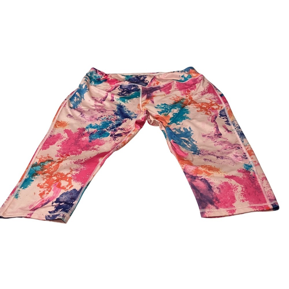 PRO PLAYER Athletic Capri Women's 2X Wicking Activewear Colorful Splatter Print